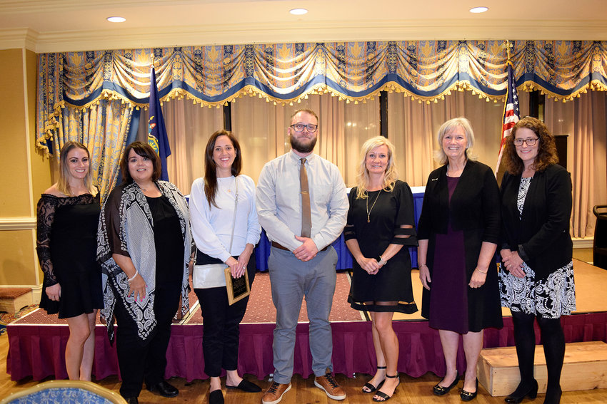 The recipients of the 2021 Outstanding Educator award are Stephanie Cavet, left, Kathy Garlick, Cynthia Hyzer, Daniel Smith, Sheri Parucki, Tamara Coney, and Mary Bayer...